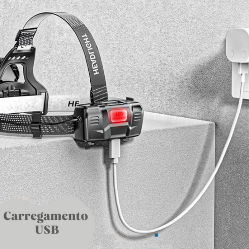 Lanterna De Cabeça Zoom USB Super Potente